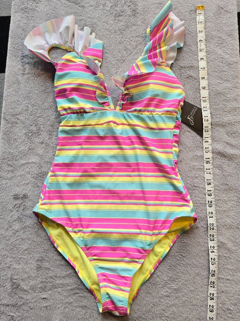 NWT Jessica Simpson 1 pc swim suit pastel candy cane striped medium.
